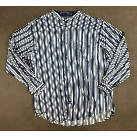 (2) Coliseum Jeans Shirt Mens XL Blue Stiped Cotton Short & Long Sleeve Y2K 90s - Picture 15 of 16